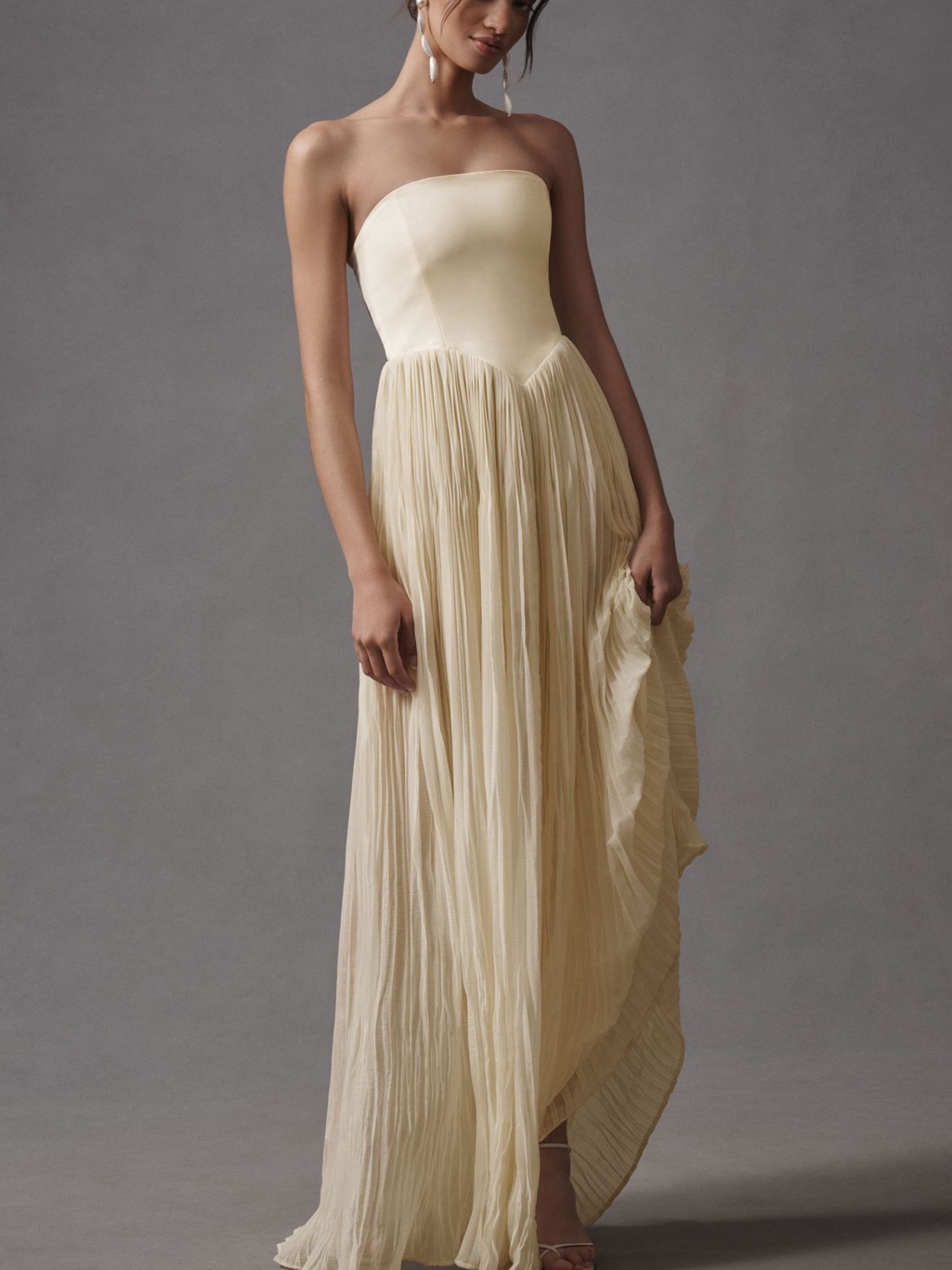 Lourdes Strapless Cream Pleated Evening Gown